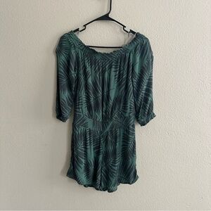 Aerie Off Shoulder Tropical Leaf Romper